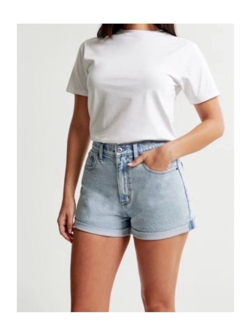 Abercrombie & Fitch Curve Love Light Wash Mom Shorts